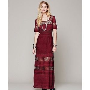 Free People Maroon Crochet Lace Maxi New w/o Tags